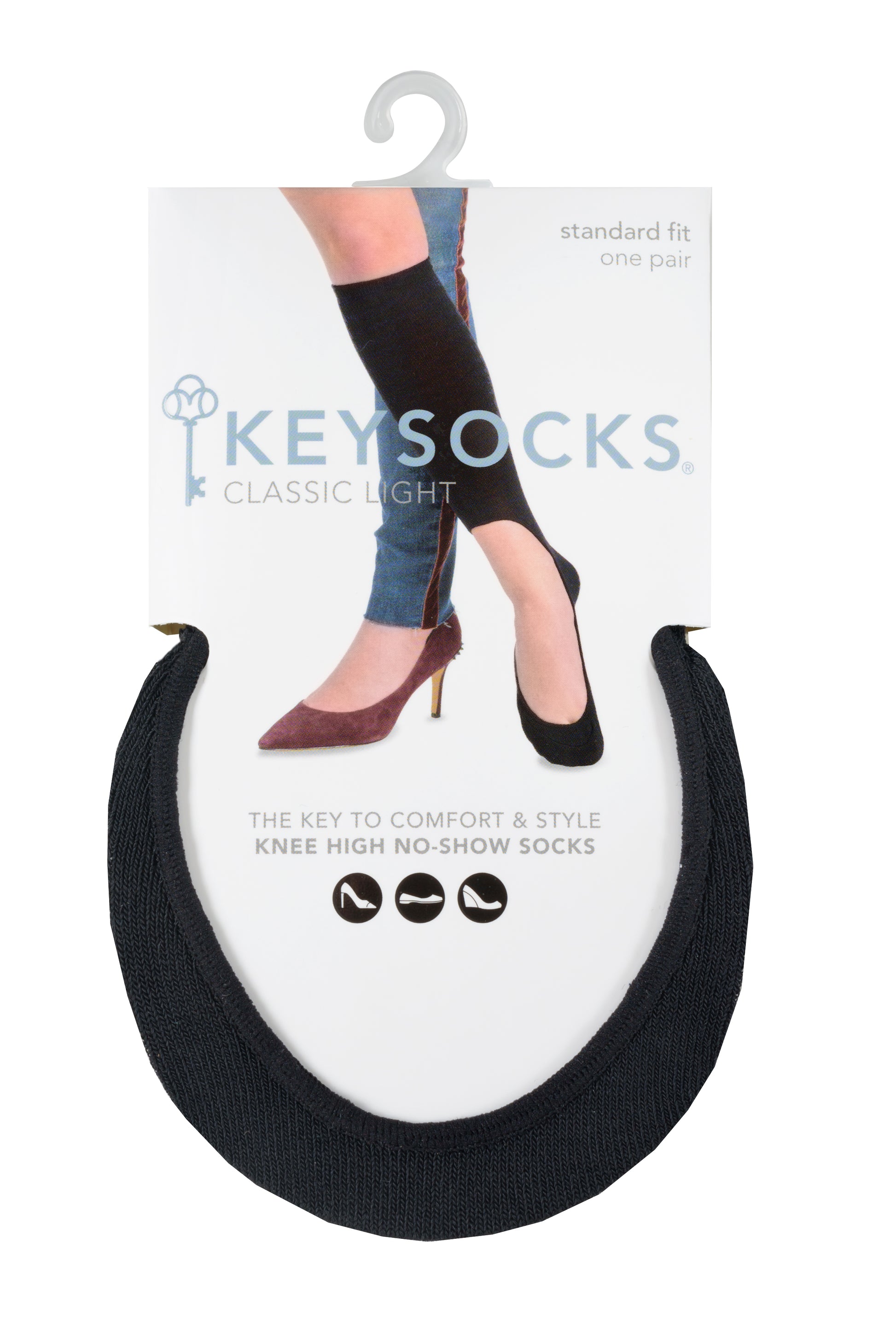 KEYSOCKS Classic Black Knee High No Show Socks - Main Image
